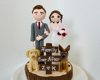 Rustic,cute couple custom wedding cake topper , bride and gtoom cake topper , Mr and Mrs cake topper