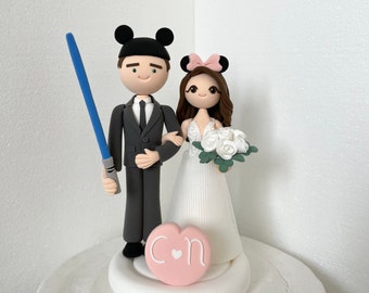 Movie theme bride and groom handmade Custom wedding cake topper , Mr and Mrs cake topper,cake toppers for wedding