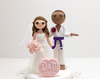 Jiu Jitsu couple custom wedding cake topper, bride and groom, mr mrs, personalized