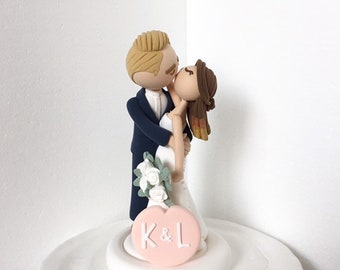 Kissing couple, romantic bride and groom handmade Custom wedding cake topper , Mr and Mrs cake topper , personalized