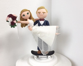 Lovely couple on the skateboard  custom wedding cake topper , bride and groom cake topper , Mr and Mrs cake topper