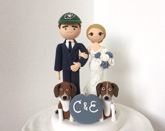 Cute couple, dogs custom wedding cake topper , bride and groom cake topper , Mr and Mrs cake topper