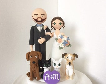 Cute couple custom wedding cake topper , bride and groom cake topper , Mr and Mrs cake topper, cake toppers for wedding