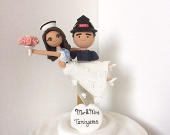 Firefighter and Nurse, fireman , handmade Custom wedding cake topper , Mr and Mrs , personalized, cake toppers for wedding