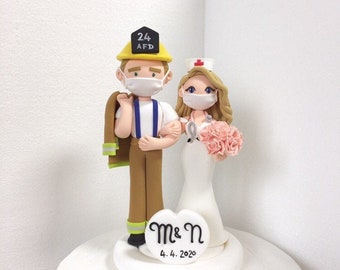 Firefighter and Nurse, fireman , handmade Custom wedding cake topper , Mr and Mrs , personalized