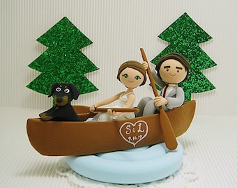 Canoe couple custom wedding cake topper.bride and groom,personalized,mr and mrs,customizable,dog