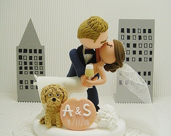 Romantic, kissing bride snd groom handmade custom wedding cake topper , Mr and Mrs cake topper