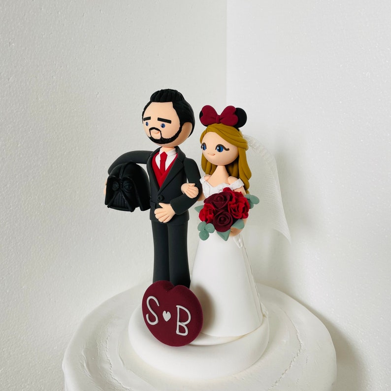 Movie theme custom wedding cake topper , bride and groom cake topper , Mr and Mrs cake topper image 3