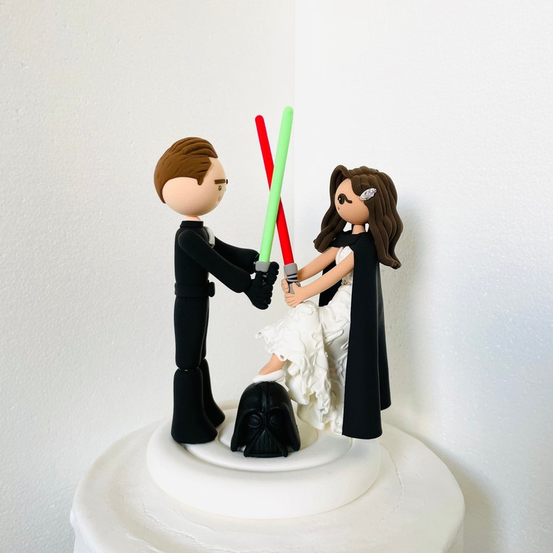 Movie themed custom wedding cake topper, bride and groom cake topper , Mr and Mrs cake topper image 1