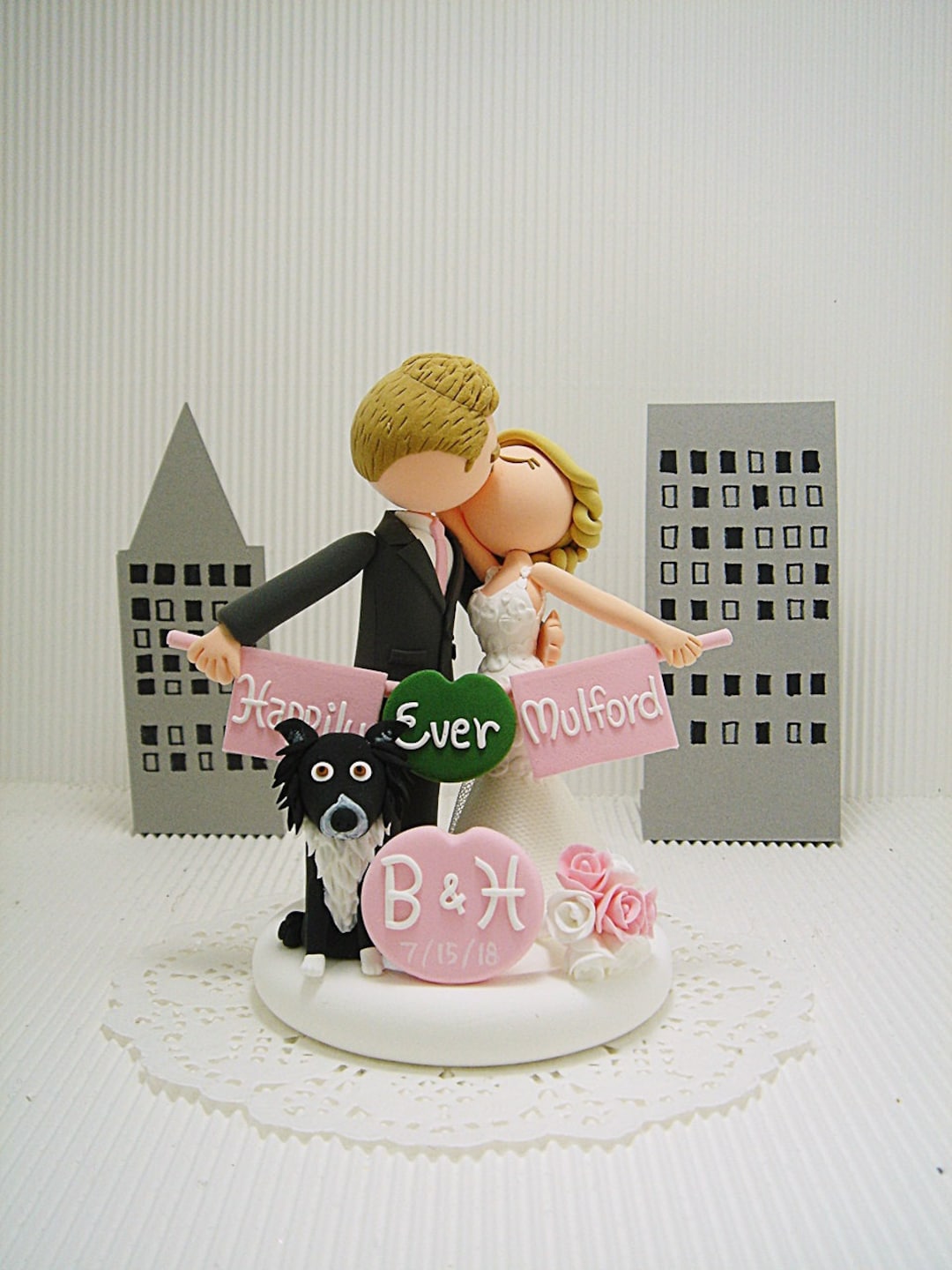 Romantic Couple, Kissing Bride and Groom Handmade Custom Wedding Cake ...