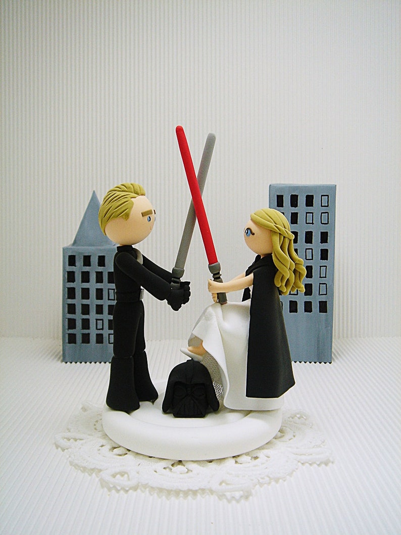 Movie themed custom wedding cake topper, bride and groom cake topper , Mr and Mrs cake topper image 4