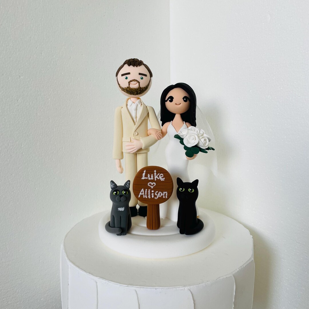 Custom Clay Wedding Cake Topper: Bride & Groom With Swarovski Crystals ...