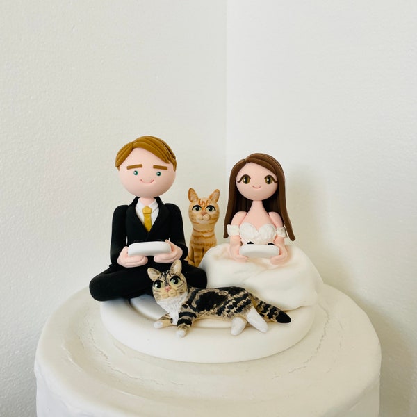 Topper de gâteau de mariage personnalisé pour couple de joueurs, personnalisé, de gâteau, personnalisé, jeunes mariés, mme et mr, figurine, avec chat, avec chien