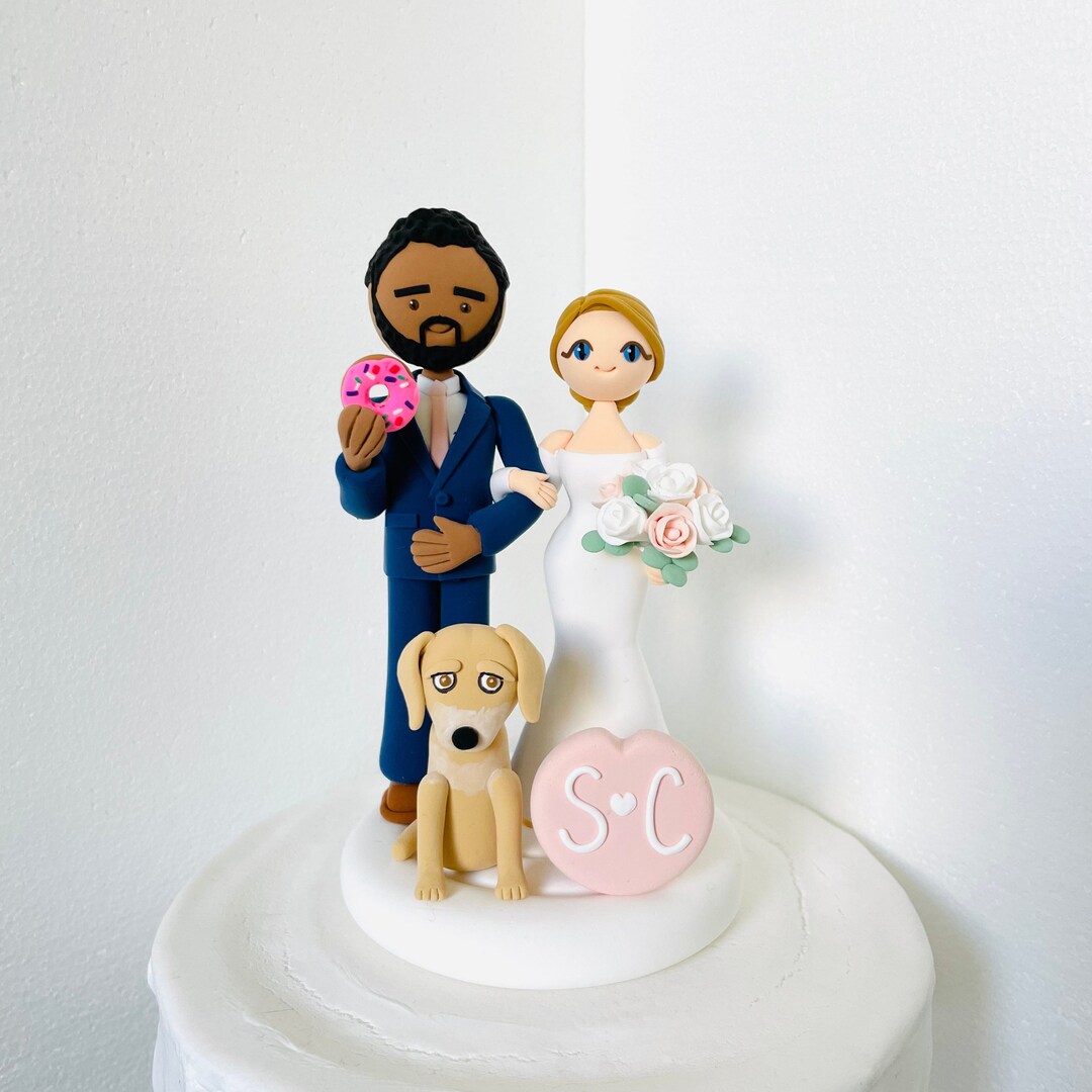 Cute Couple With Dog Custom Wedding Cake Topper , Bride and Groom Cake ...