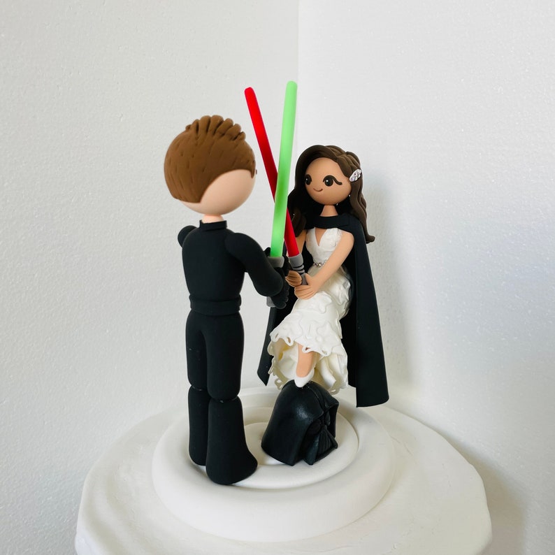 Movie themed custom wedding cake topper, bride and groom cake topper , Mr and Mrs cake topper image 2