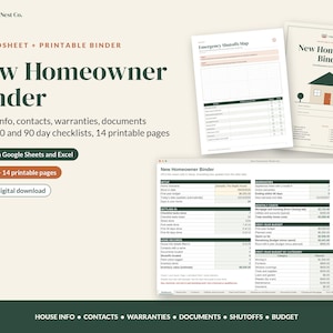 New Homeowner Binder, New Home Checklist, Google Sheets Excel Spreadsheet, Printable Home Binder, Home Inventory, First Home Gift image 1