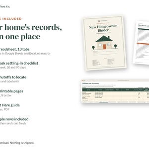 New Homeowner Binder, New Home Checklist, Google Sheets Excel Spreadsheet, Printable Home Binder, Home Inventory, First Home Gift image 7