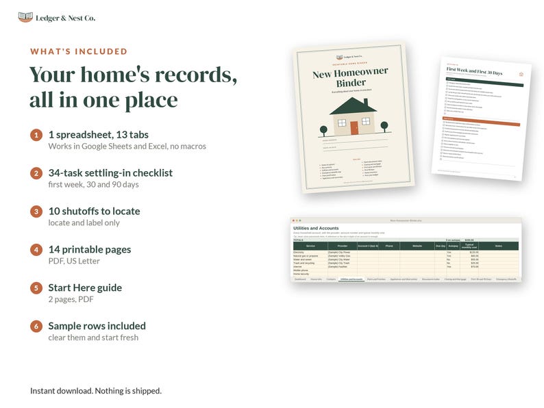 New Homeowner Binder, New Home Checklist, Google Sheets Excel Spreadsheet, Printable Home Binder, Home Inventory, First Home Gift image 7