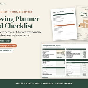 Moving Checklist and Moving Planner, Google Sheets Excel Spreadsheet, Printable Moving Binder, Box Inventory, New Home Checklist image 3