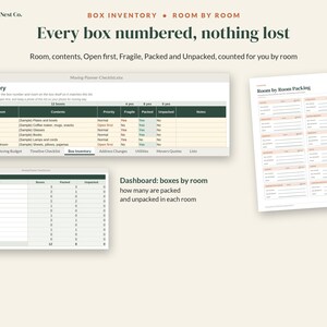 Moving Checklist and Moving Planner, Google Sheets Excel Spreadsheet, Printable Moving Binder, Box Inventory, New Home Checklist image 6