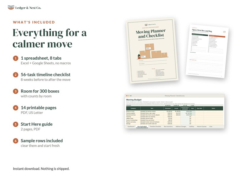 Moving Checklist and Moving Planner, Google Sheets Excel Spreadsheet, Printable Moving Binder, Box Inventory, New Home Checklist image 9