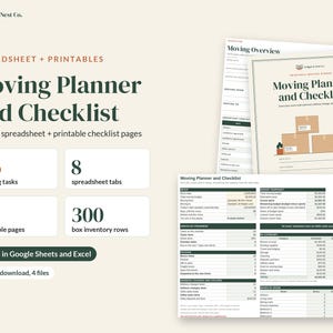 Moving Checklist and Moving Planner, Google Sheets Excel Spreadsheet, Printable Moving Binder, Box Inventory, New Home Checklist image 1