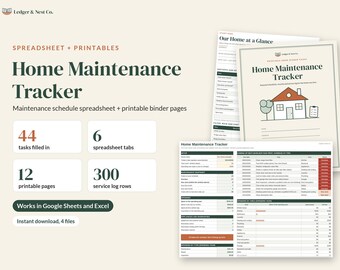 Home Maintenance Checklist and Tracker Spreadsheet, Google Sheets Excel Printable, New Homeowner Binder, Housewarming Gift