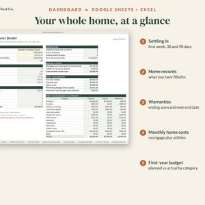 New Homeowner Binder, New Home Checklist, Google Sheets Excel Spreadsheet, Printable Home Binder, Home Inventory, First Home Gift image 2