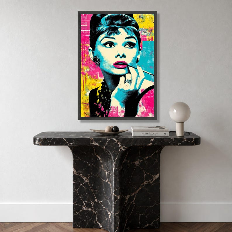Pex Card Help Pop Art Audrey Hepburn Portrait, Colorful Abstract Background, Vintage ...