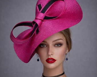 Fuchsia Fat Hattinator, Svart Rosett Ascot Hatt