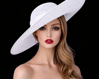 Large White Sinamay Saucer Hatinator: Kentucky Derby, Wedding, Ascot