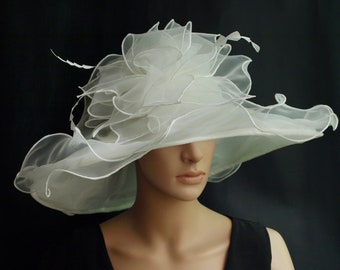 X Large Brim Organza Derby Hat, Wedding, Races, Church - Etsy display picture 3