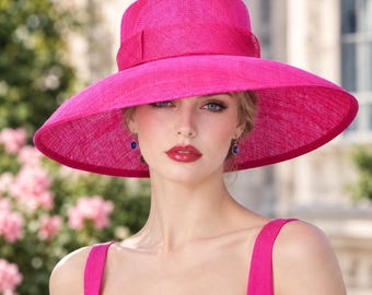 Fuchsia Hot Pink Sinamay Derby Hat, Dressy Ascot Races Church Hat