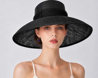 Black Sinamay Derby Hat, Hot pink Dressy Ascot Races Church Easter Wedding Hat