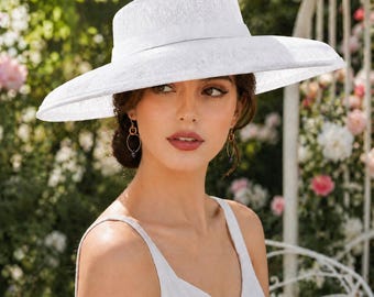 White fascinator hat sinamay saucer hatinator Bridal hat