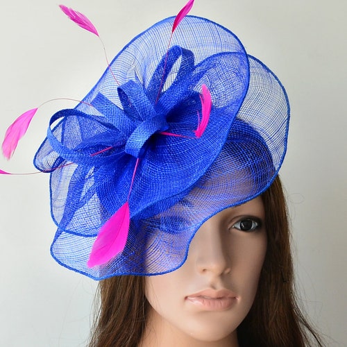 Cobalt Blue Fascinator Royal Hot Pink Fuschia Sinamay Etsy