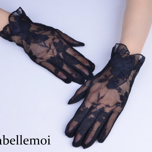 Nouveau gant en dentelle noire élégant anti-UV pour femme, gant court pour femme, gants à grandes fleurs pour Derby, courses de noce, église, mère de la mariée