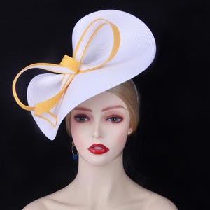 New White/yellow fascinator large saucer hatinator Church hat Derby Ascot Royal Wedding hat Tea Party Mother of the bride Prom Party Gifts