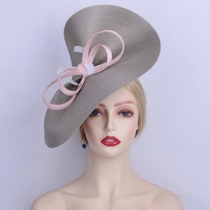 Exclusive Taupe Grey fascinator Big Pink saucer hatinator Church Derby Ascot Royal Wedding Tea Party hat Mother of the bride Easter Gifts