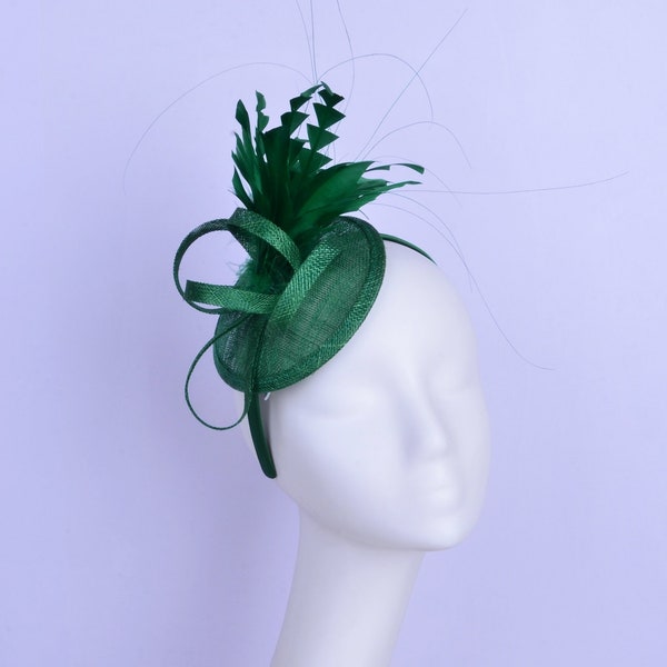 New Emerald green fascinator small sinamay base Girl's fascinator w/feathers,for Kentucky Derby Wedding Party Races Groom Bride maids