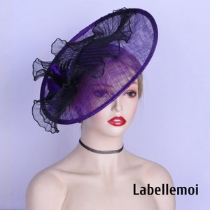 New Black/purple fascinator headband Sinamay base saucer hatinator Wedding Races Tea Party Church Kentucky Derby Ascot Mother of the bride