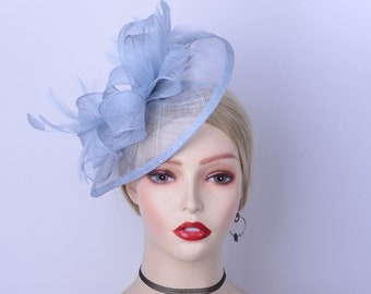 New Pale blue fascinator Baby blue Teardrop Sinamay base hatinator Wedding Kentucky Derby hat Church Ascot Braid maid Mother of the bride