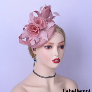 NEW Blush pink fascinator Pillbox fascinator sinamay base hat Kentucky Derby hat royal wedding hat with feathers for races church party