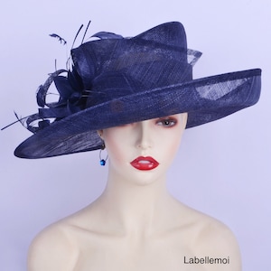Navy Blue Formal Hat Large Dress Church Sinamay Hat Fascinator for Kentucky Derby wedding Party Races Church Etsy