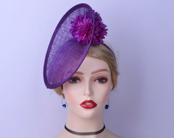 Purple Sinamay Fascinator Hat, Derby Race Wedding Headband