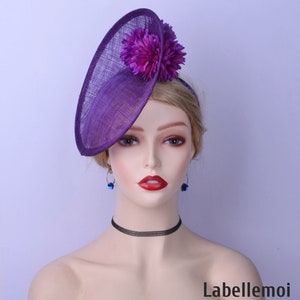 Exclusive Purple headband fascinator disc hatinator sinamay hat Derby hat Royal Wedding hat fedora top hat w/silk flower,Bride maids