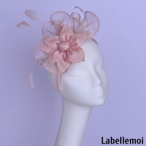 New Pale pink sinamay fascinator headband headpiece formal hat for Royal Ascot Wedding Kentucky Derby Tea Garden Party