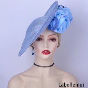 Exclusive Baby blue fascinator Powder blue Big sinamay saucer headband hatinator Wedding Races Tea Party Church Ascot Derby hat Bride maids