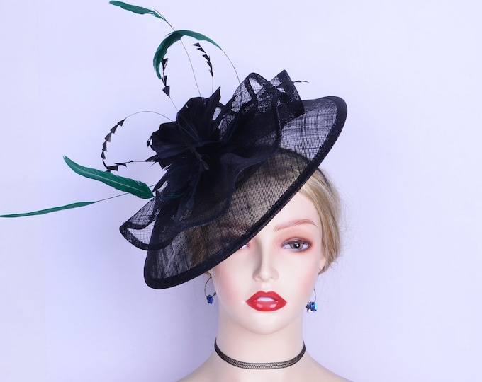 Green Fascinator With Veil on Headband, Womens Tea Party Hat, Church