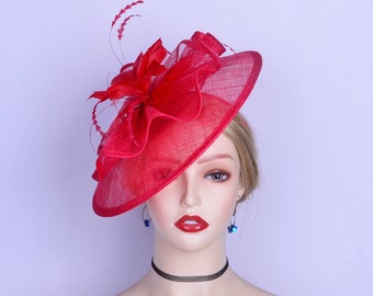 Red Sinamay Fascinator Hat Wedding Fancy Feather Hat for  display picture 3